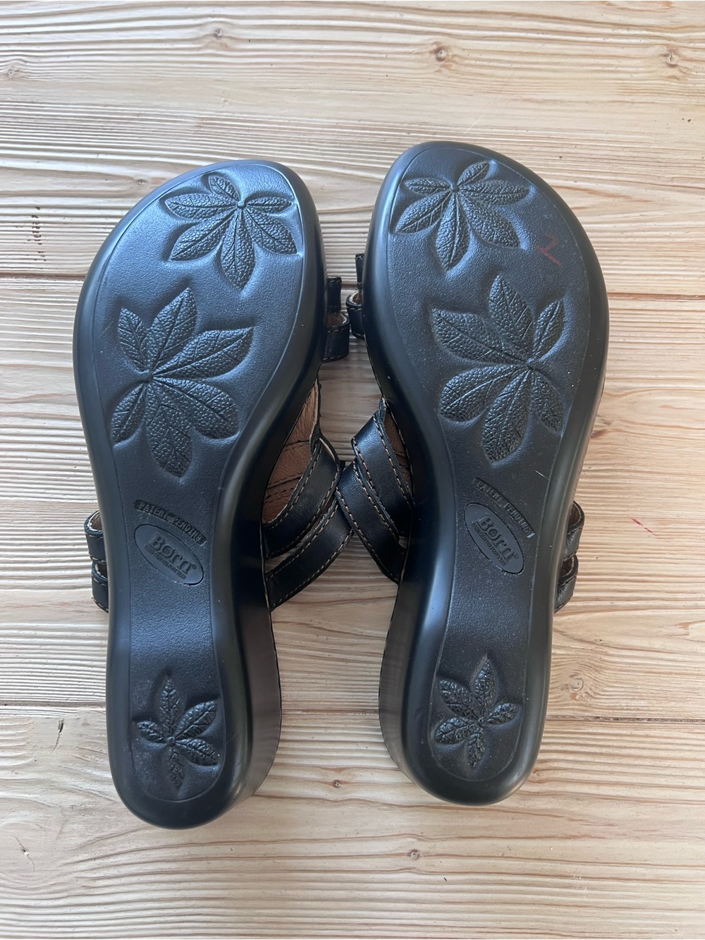 Born Leather Floral Slide Sandals Size 10 Black Comfort Wedge Slides - Picture 5 of 7